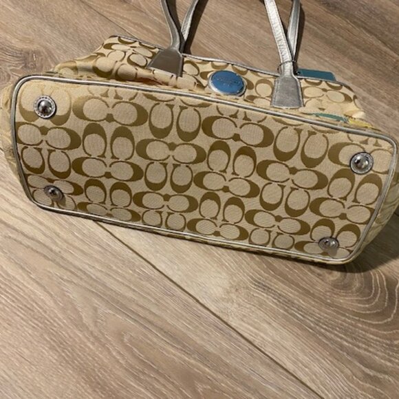 Coach #F17444 Khaki Monogram Canvas Multicolor Leather Stripe Doctors Bag Purse - Picture 10 of 12